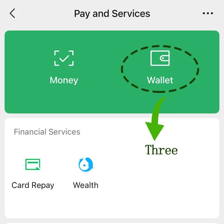 WeChat Pay and Services page �� tap Wallet at the top